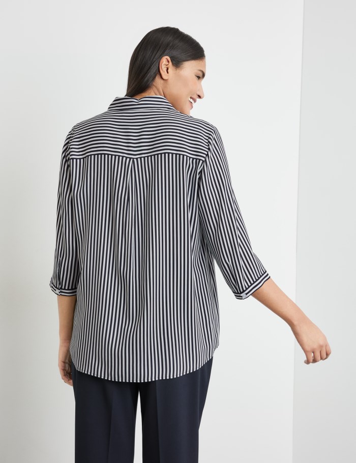 SAMOON Striped blouse with 3/4-length sleeves Bluse Blå | FCIW9925