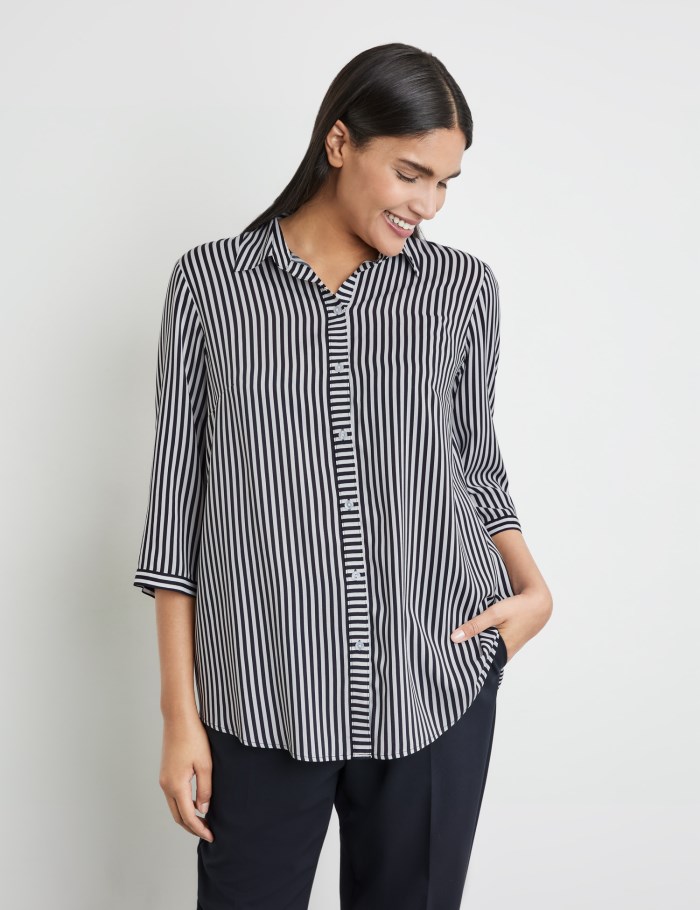 SAMOON Striped blouse with 3/4-length sleeves Bluse Blå | FCIW9925