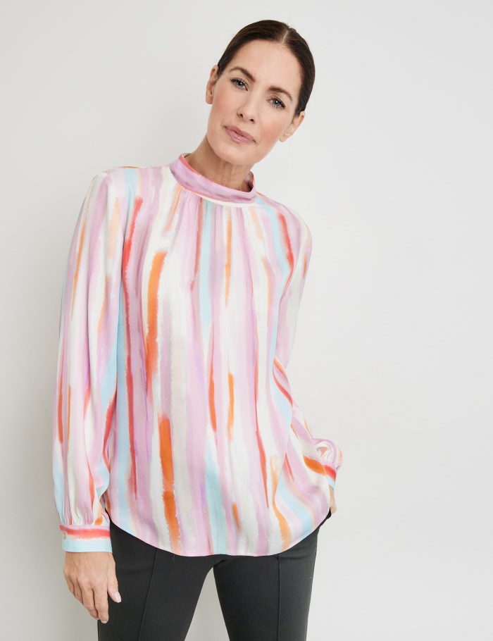 Gerry Weber Striped blouse with a stand-up collar Bluse Multicolor | VVRQ1781