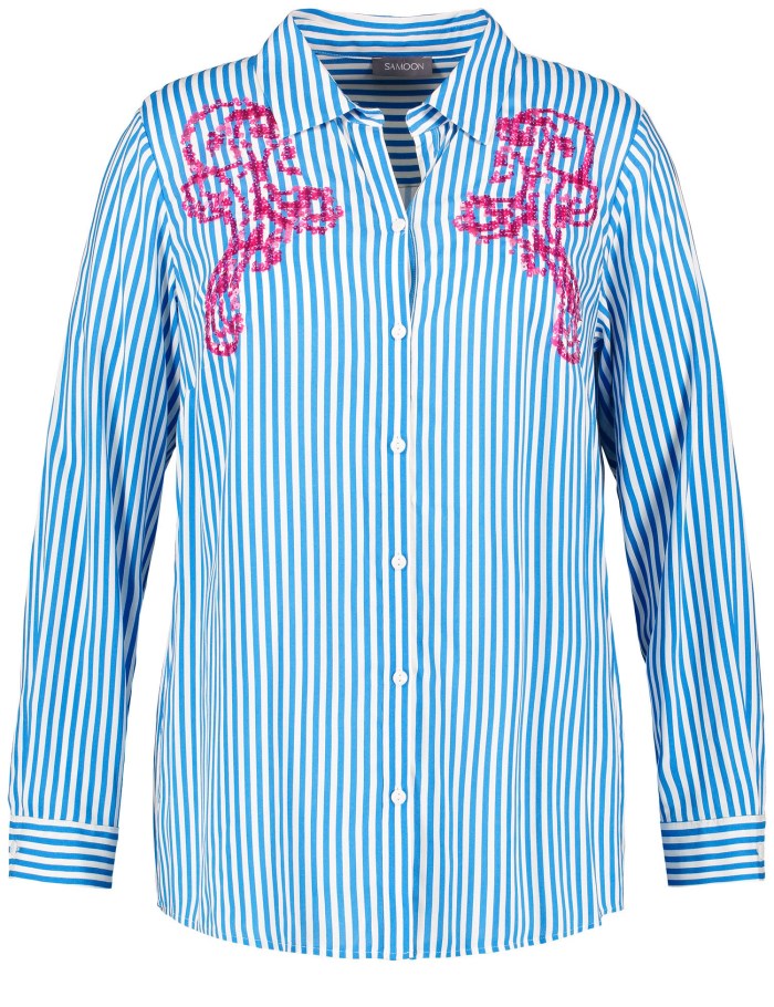 SAMOON Striped blouse with sequin embellishment Bluse Blå | SSBR5023