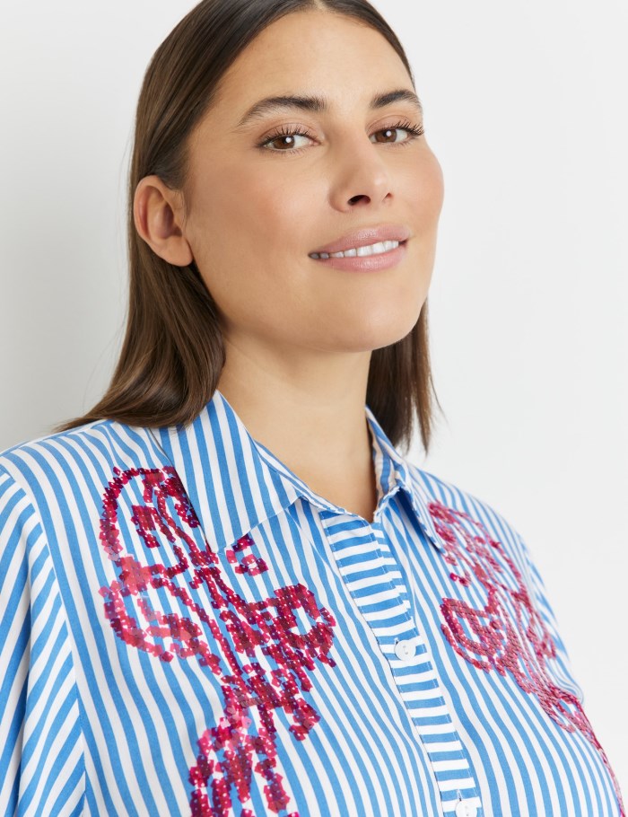 SAMOON Striped blouse with sequin embellishment Bluse Blå | SSBR5023