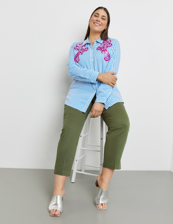 SAMOON Striped blouse with sequin embellishment Bluse Blå | SSBR5023