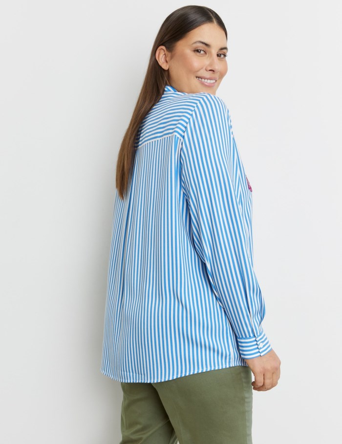 SAMOON Striped blouse with sequin embellishment Bluse Blå | SSBR5023