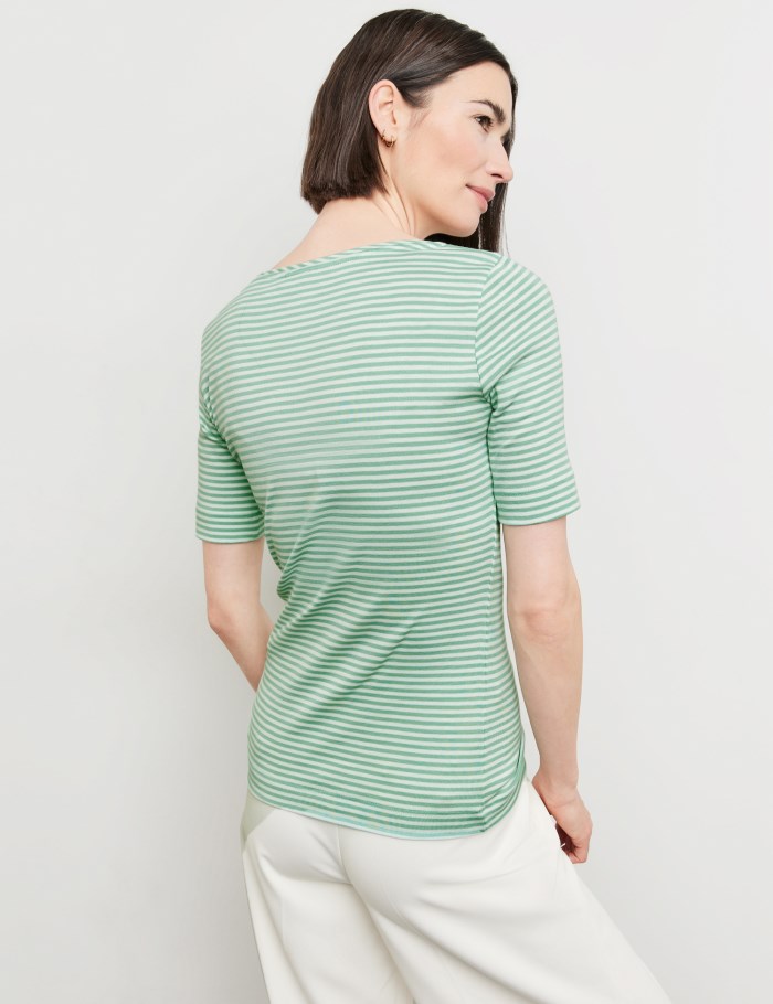 Gerry Weber Striped cotton T-shirt T-skjorte Grønn | OGHM5783