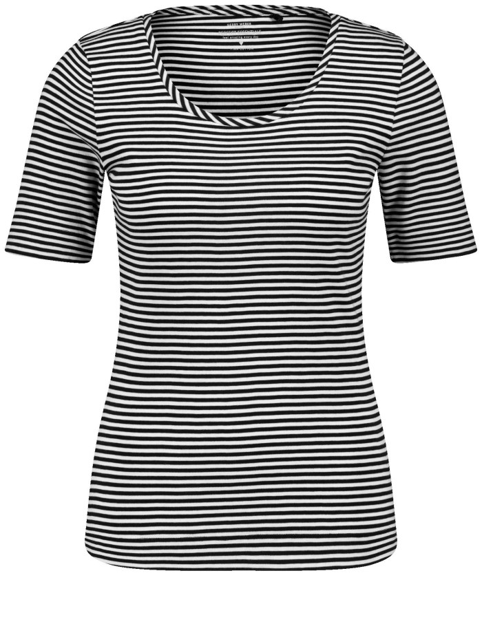 Gerry Weber Striped cotton T-shirt T-skjorte Svarte | PQQH4643