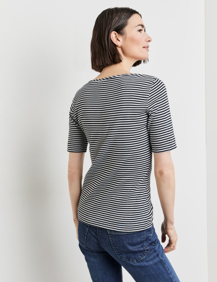 Gerry Weber Striped cotton T-shirt T-skjorte Svarte | PQQH4643