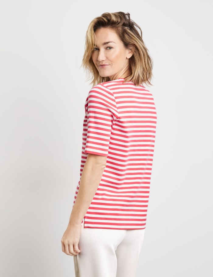 Gerry Weber Striped cotton T-shirt T-skjorte Rød | XMJV9946