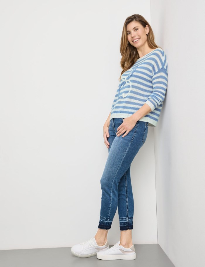 Gerry Weber Striped jumper with wool Strikkevarer Blå | NNRA1818