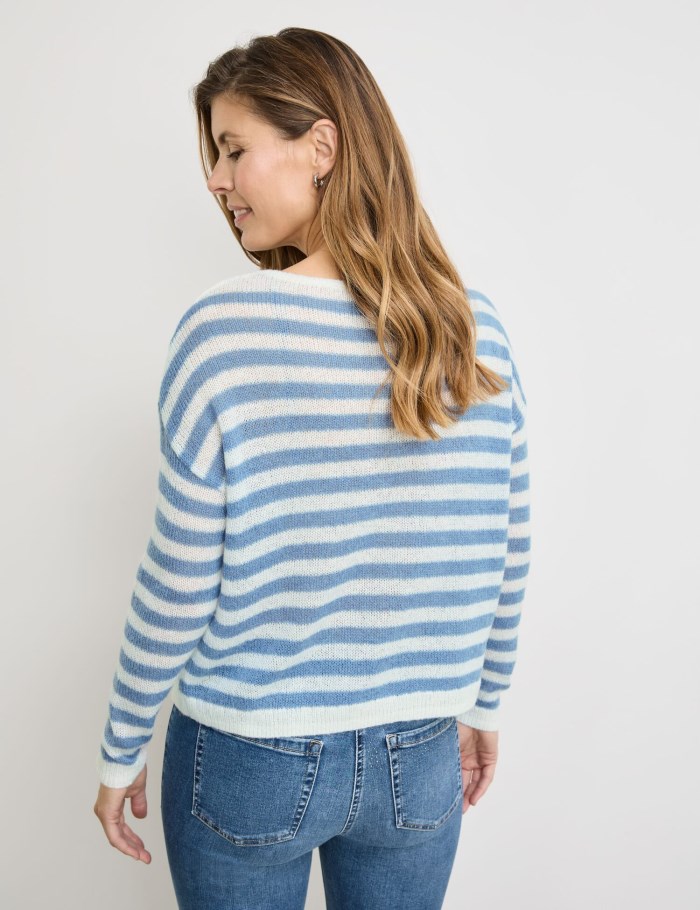 Gerry Weber Striped jumper with wool Strikkevarer Blå | NNRA1818