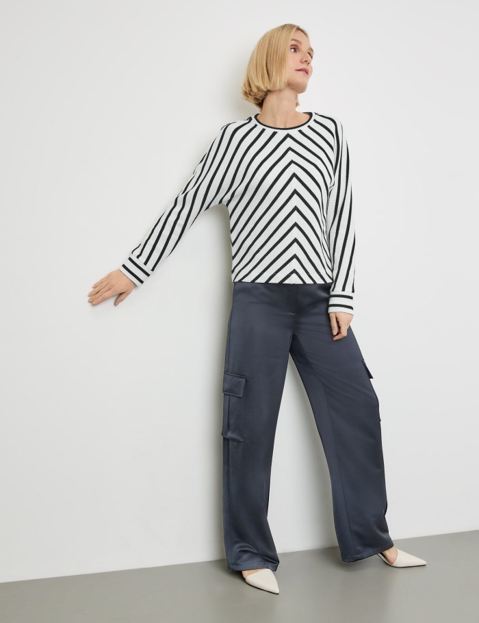 Gerry Weber Striped long sleeve top with batwing sleeves T-skjorte Hvite | VJQS7657