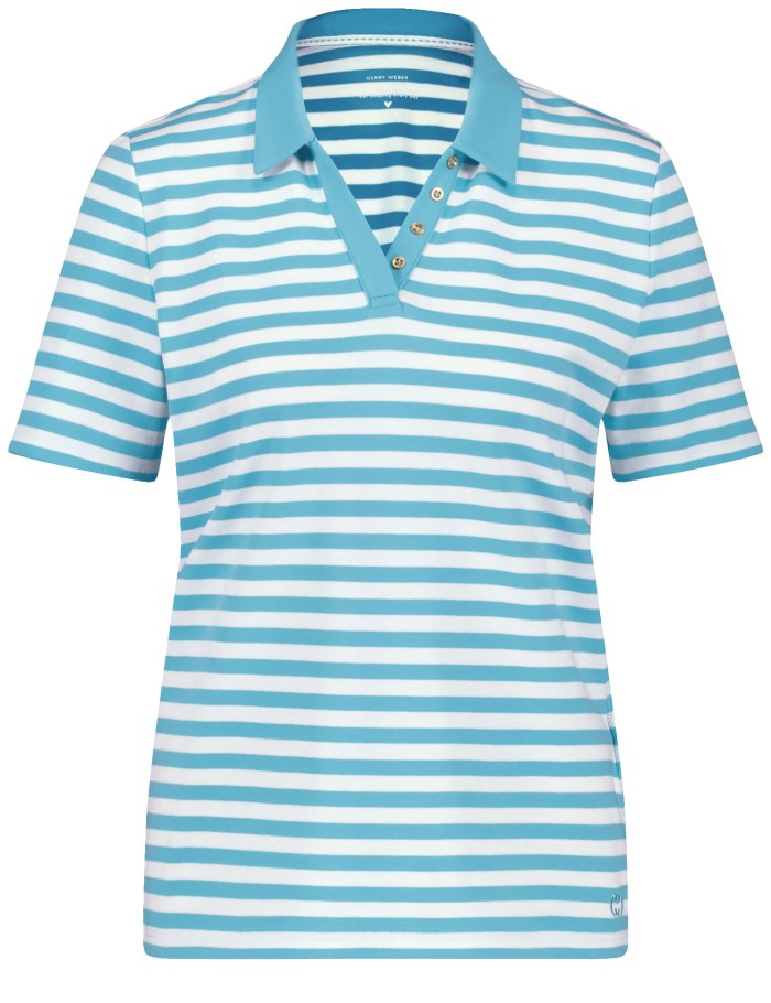 Gerry Weber Striped polo shirt made of sustainable cotton T-skjorte Blå | LJYI3686