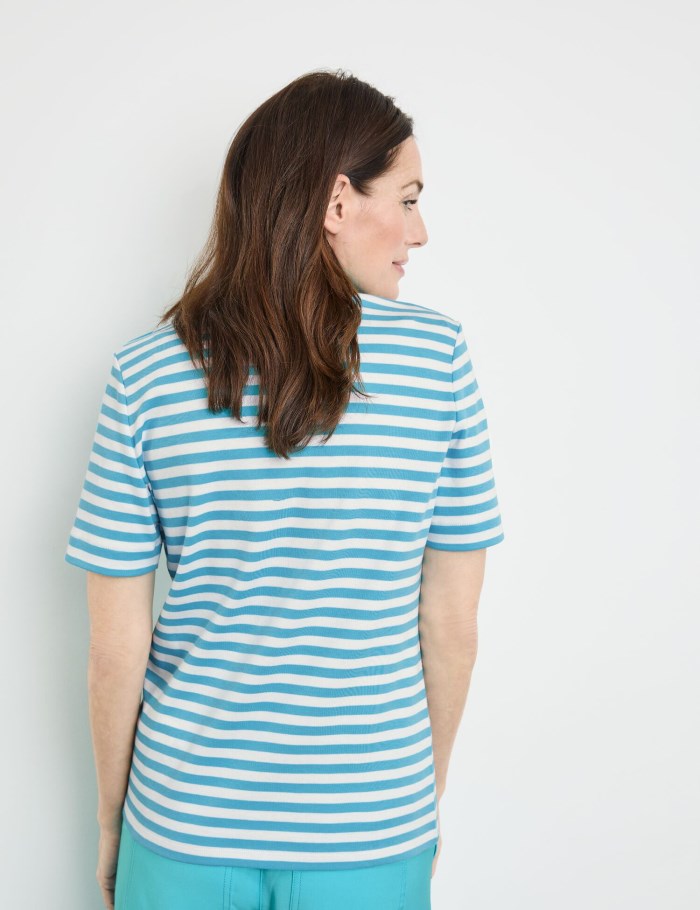 Gerry Weber Striped polo shirt made of sustainable cotton T-skjorte Blå | LJYI3686