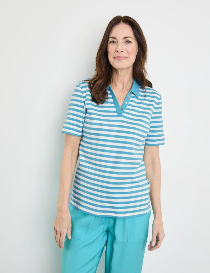 Gerry Weber Striped polo shirt made of sustainable cotton T-skjorte Blå | LJYI3686