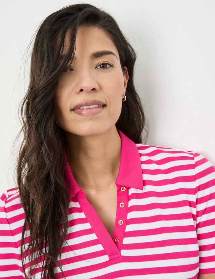 Gerry Weber Striped polo shirt made of sustainable cotton T-skjorte Rosa | JDHB1556