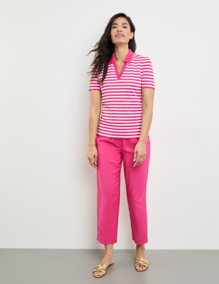 Gerry Weber Striped polo shirt made of sustainable cotton T-skjorte Rosa | JDHB1556