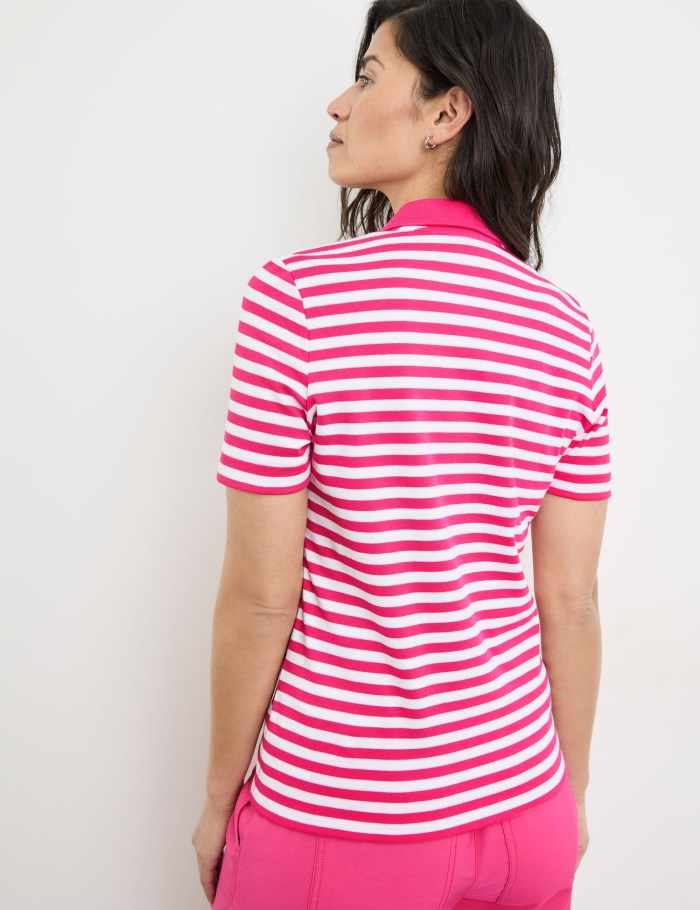 Gerry Weber Striped polo shirt made of sustainable cotton T-skjorte Rosa | JDHB1556