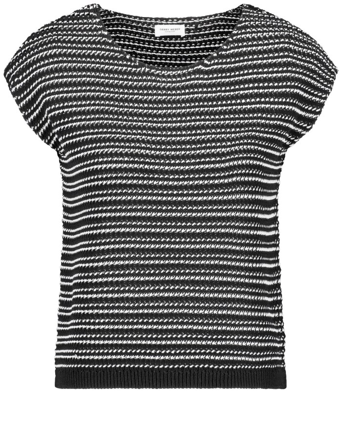 Gerry Weber Striped sleeveless jumper in a textured knit Strikkevarer Svarte | WPEV0098