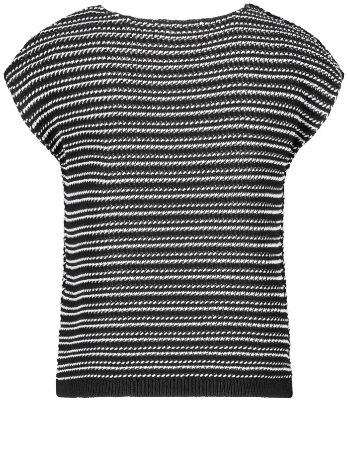 Gerry Weber Striped sleeveless jumper in a textured knit Strikkevarer Svarte | WPEV0098