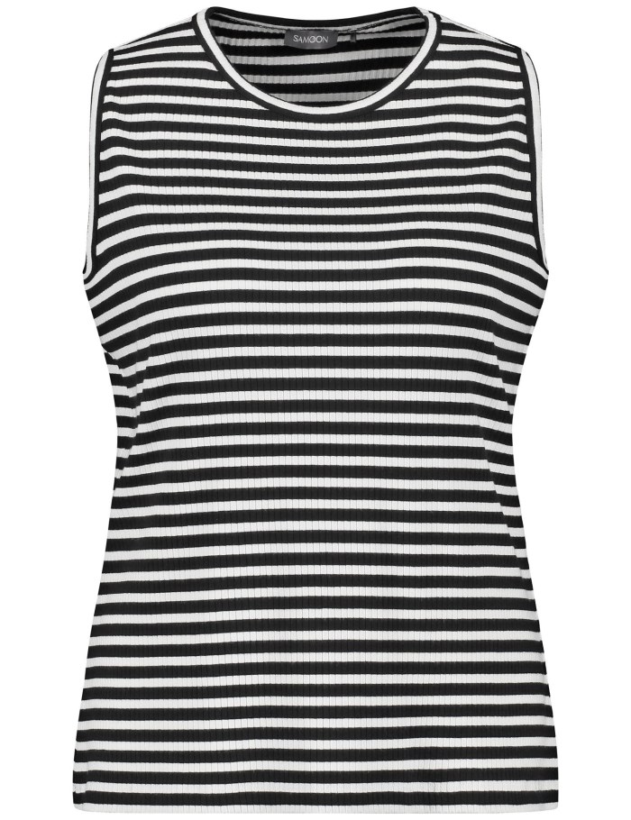 SAMOON Striped top made of textured jersey T-skjorte Svarte | FENA4548