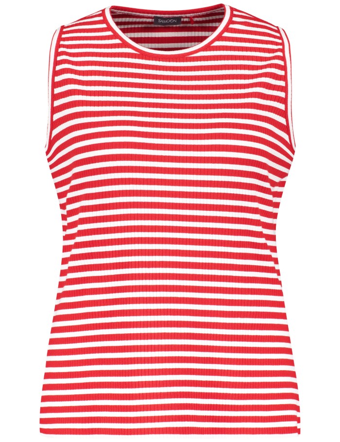 SAMOON Striped top made of textured jersey T-skjorte Rød | BGVX2742