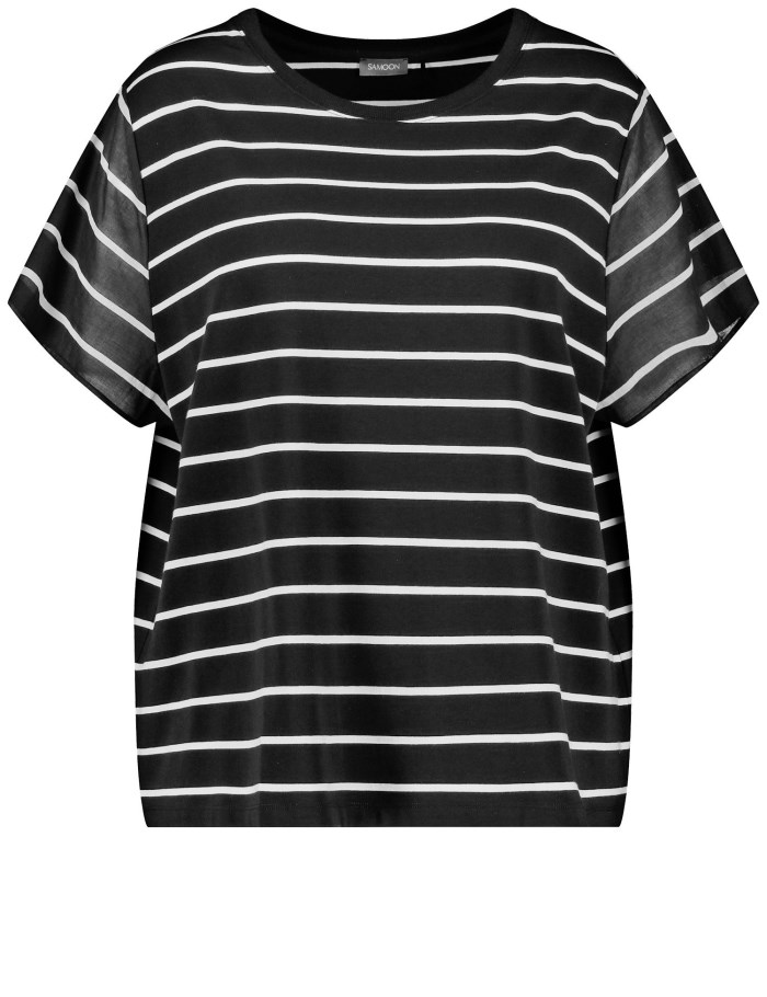 SAMOON Striped top with fabric panelling T-skjorte Svarte | NBZF8828