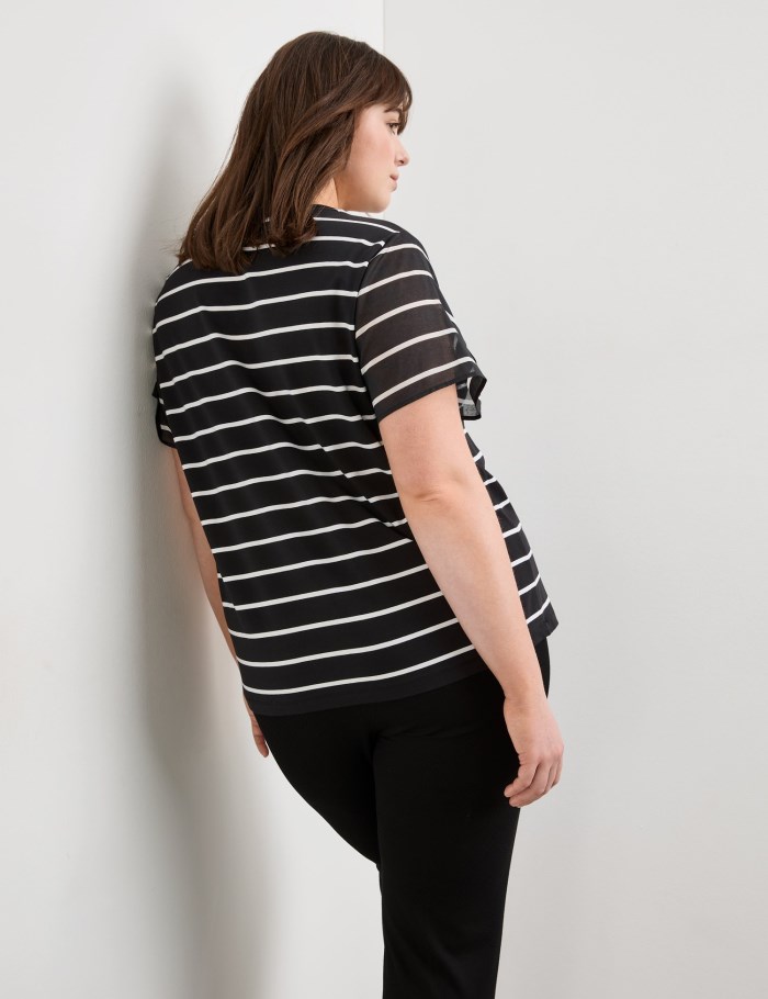 SAMOON Striped top with fabric panelling T-skjorte Svarte | NBZF8828