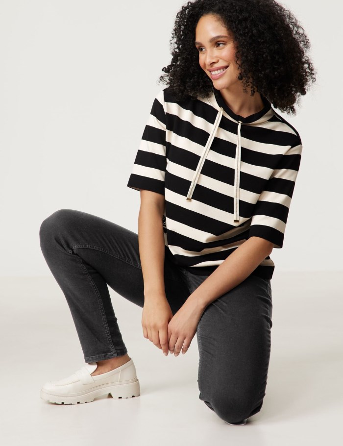 Gerry Weber Striped top with mid-length sleeves made of interlock jersey T-skjorte Svarte | UTWY9406