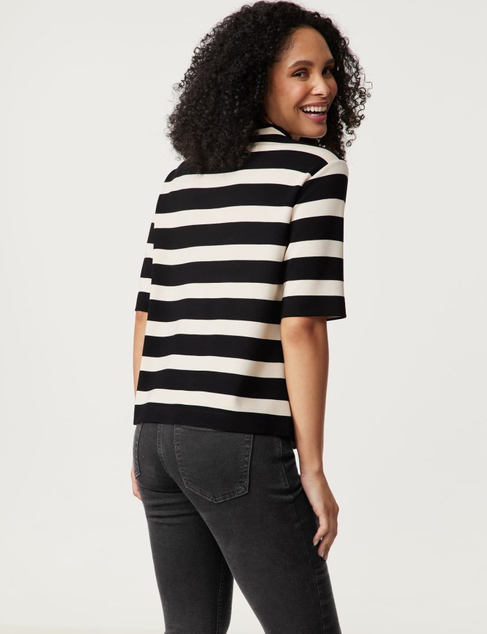 Gerry Weber Striped top with mid-length sleeves made of interlock jersey T-skjorte Svarte | UTWY9406