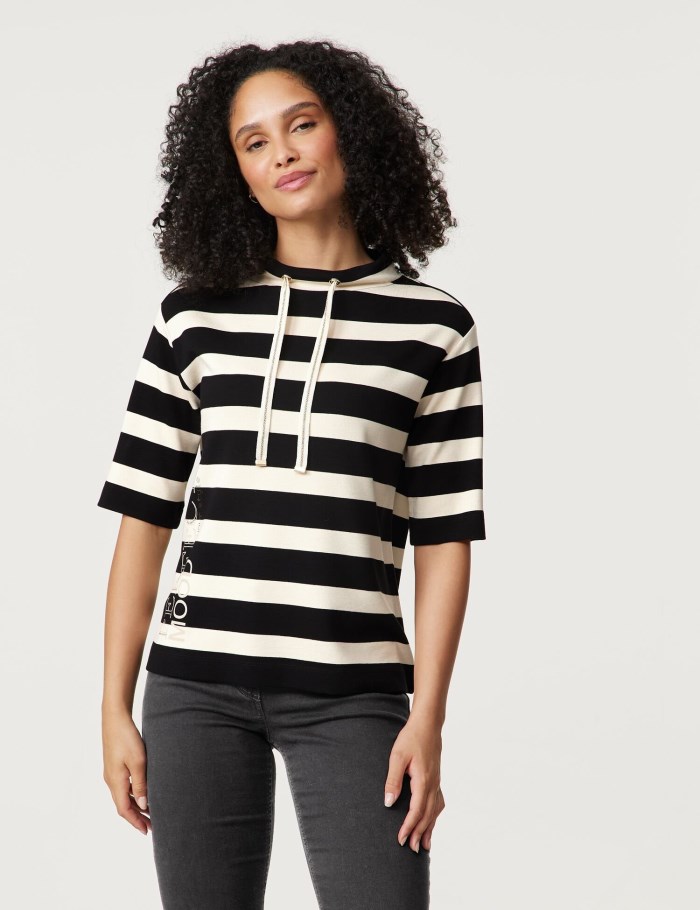 Gerry Weber Striped top with mid-length sleeves made of interlock jersey T-skjorte Svarte | UTWY9406