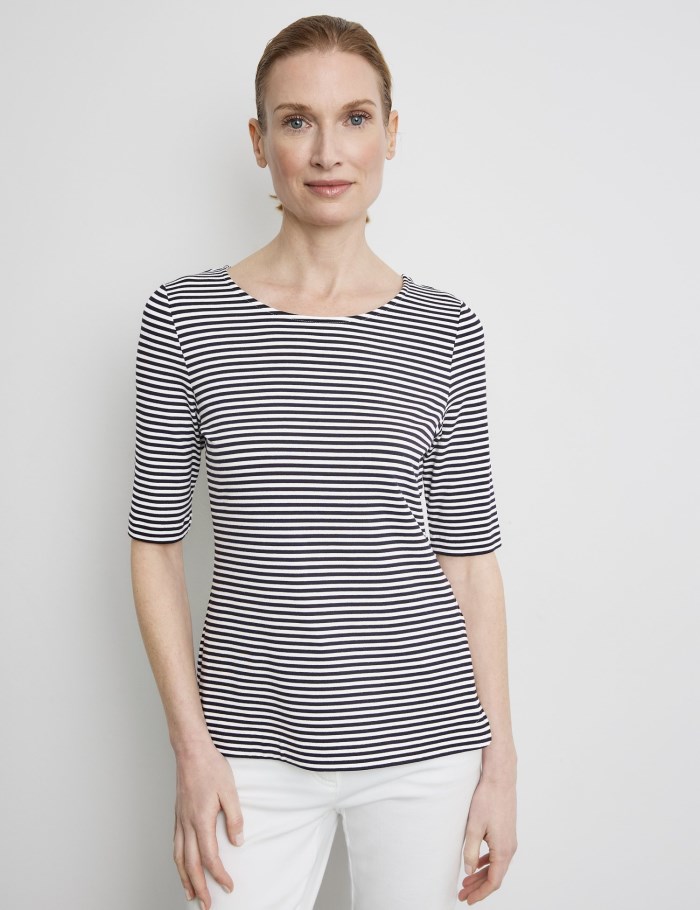 Gerry Weber Striped top with mid-length sleeves T-skjorte Blå | HSMI9956