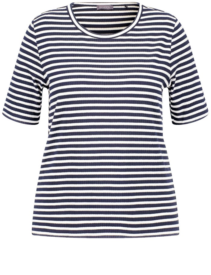 SAMOON Striped top with mid-length sleeves and a ribbed texture T-skjorte Blå | QUFX1760