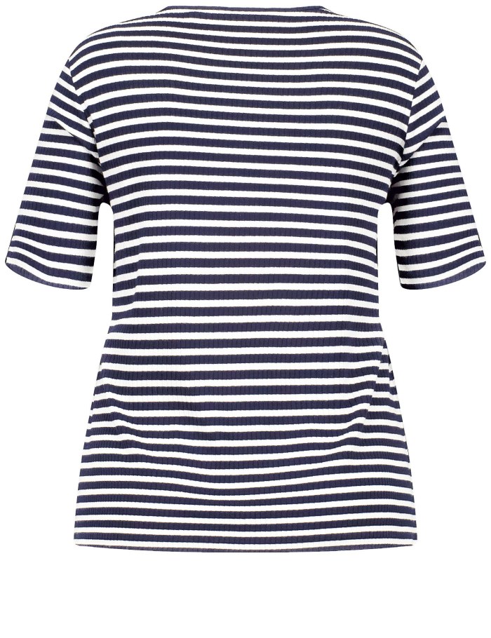 SAMOON Striped top with mid-length sleeves and a ribbed texture T-skjorte Blå | QUFX1760