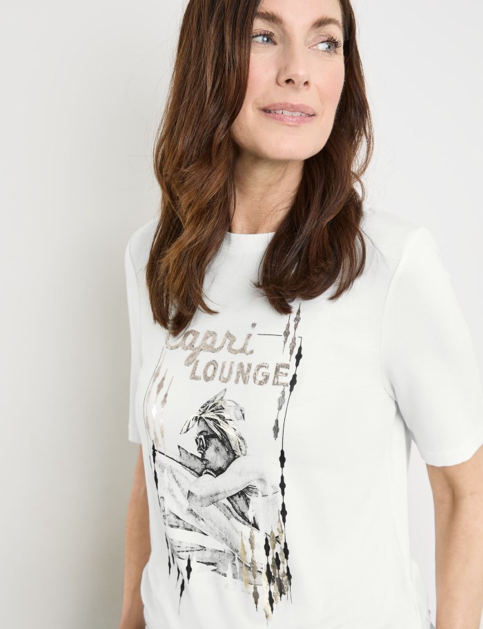 Gerry Weber Sustainable T-shirt with a front print T-skjorte Hvite | TJIP5112