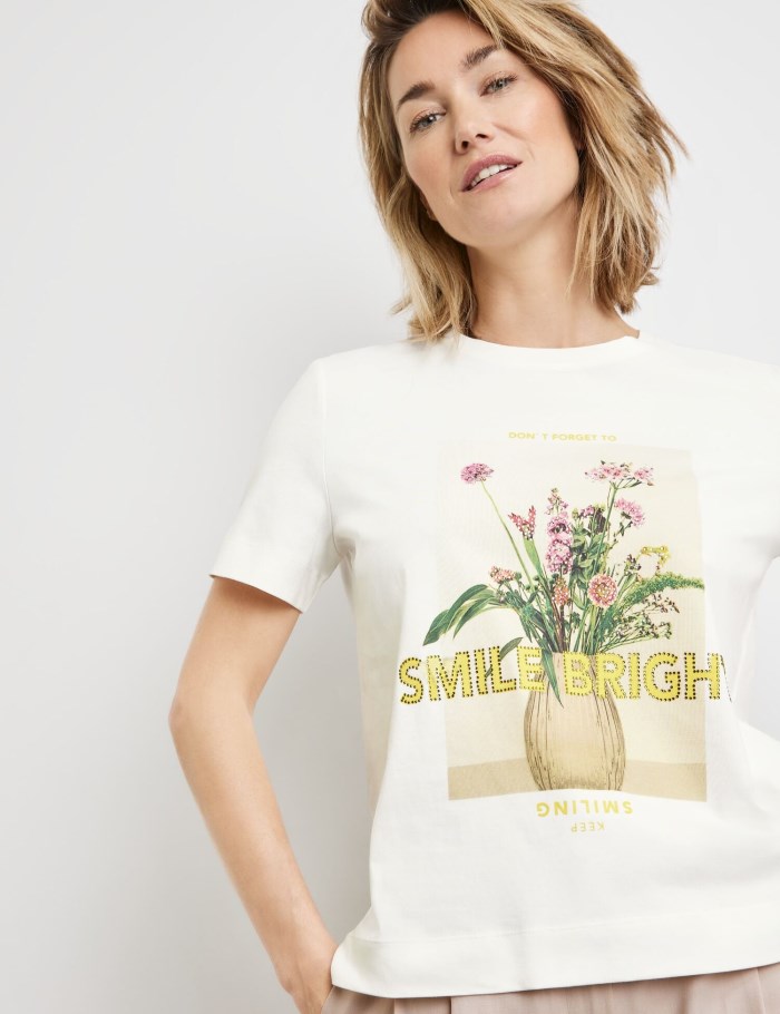 Gerry Weber Sustainable T-shirt with a front print T-skjorte Hvite | TEQK9816