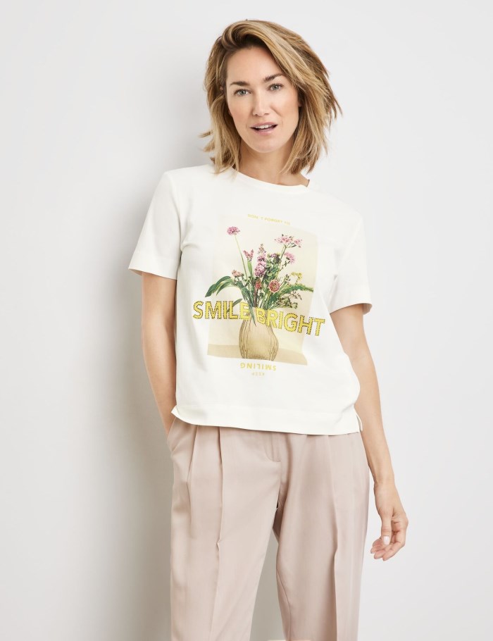 Gerry Weber Sustainable T-shirt with a front print T-skjorte Hvite | TEQK9816