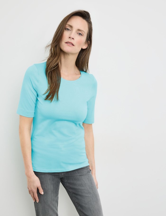 Gerry Weber Sustainable T-shirt with a satin neckline T-skjorte Blå | OCJN7275