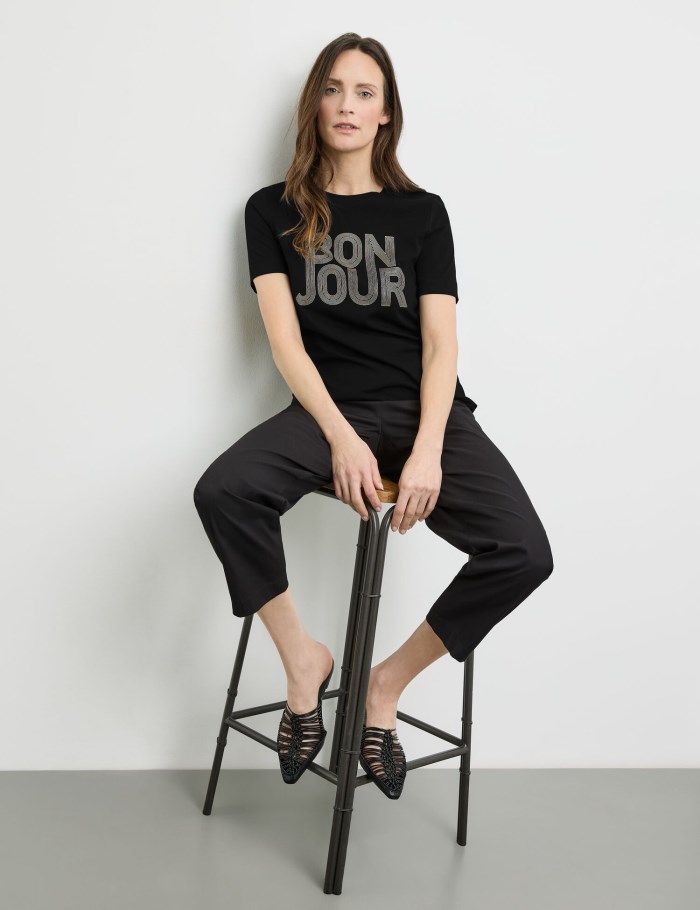 Gerry Weber Sustainable T-shirt with printed lettering T-skjorte Svarte | SWXS2303