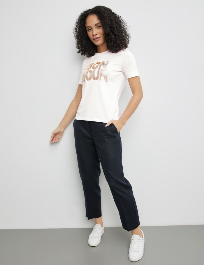 Gerry Weber Sustainable T-shirt with printed lettering T-skjorte Hvite | YCQM3549