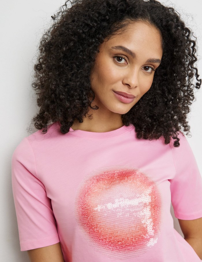 Gerry Weber Sustainable T-shirt with sequins T-skjorte Rosa | FFFA5413