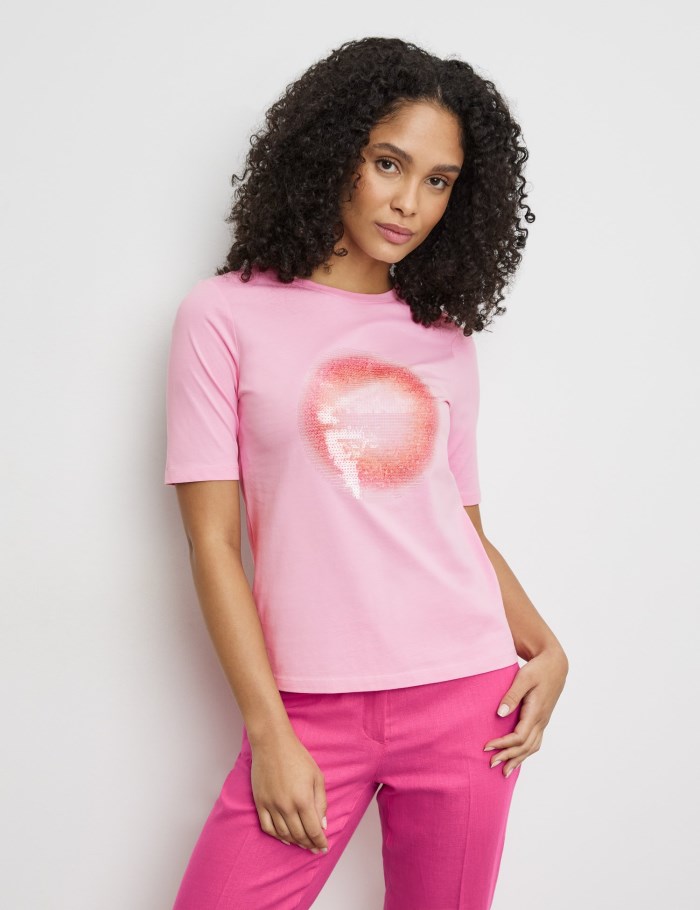 Gerry Weber Sustainable T-shirt with sequins T-skjorte Rosa | FFFA5413