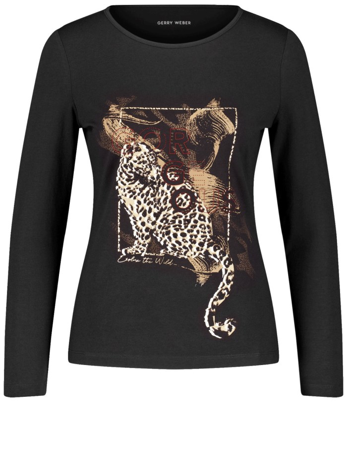 Gerry Weber Sustainable long sleeve top with a front print T-skjorte Svarte | GQZM3936