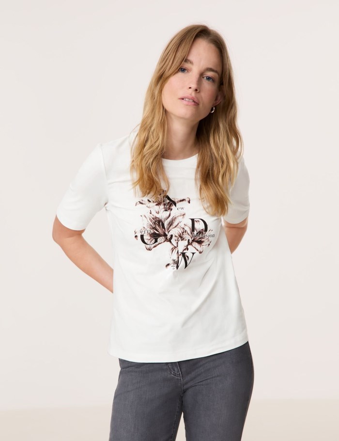 Gerry Weber Sustainable top with mid-length sleeves and a front print T-skjorte Hvite | MHWA9209