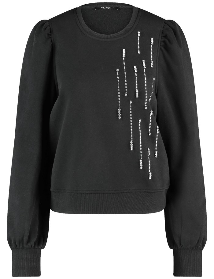 TAIFU Sweatshirt with rhinestone embellishment T-skjorte Svarte | ILOG9791