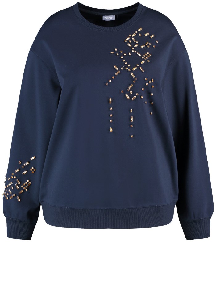 SAMOON Sweatshirt with rhinestones T-skjorte Blå | FQBY6983