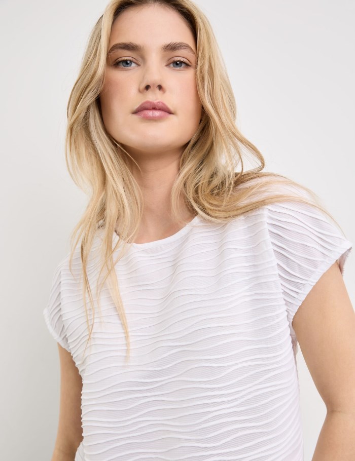 TAIFU Textured jersey top T-skjorte Hvite | UBBF7648