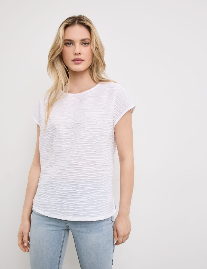 TAIFU Textured jersey top T-skjorte Hvite | UBBF7648