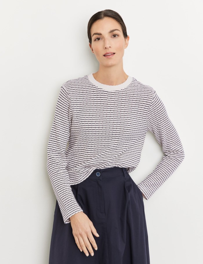 Gerry Weber Textured jumper with a stripe pattern Strikkevarer Blå | QMBK7858