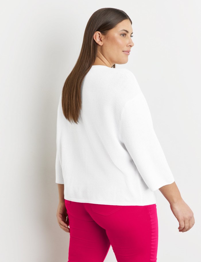 SAMOON Textured knit jumper with 3/4-length sleeves Strikkevarer Hvite | MOTT2971