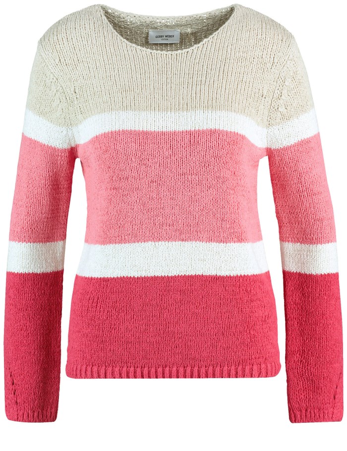 Gerry Weber Textured knit jumper with colour blocking Strikkevarer Rosa | XLQD5285