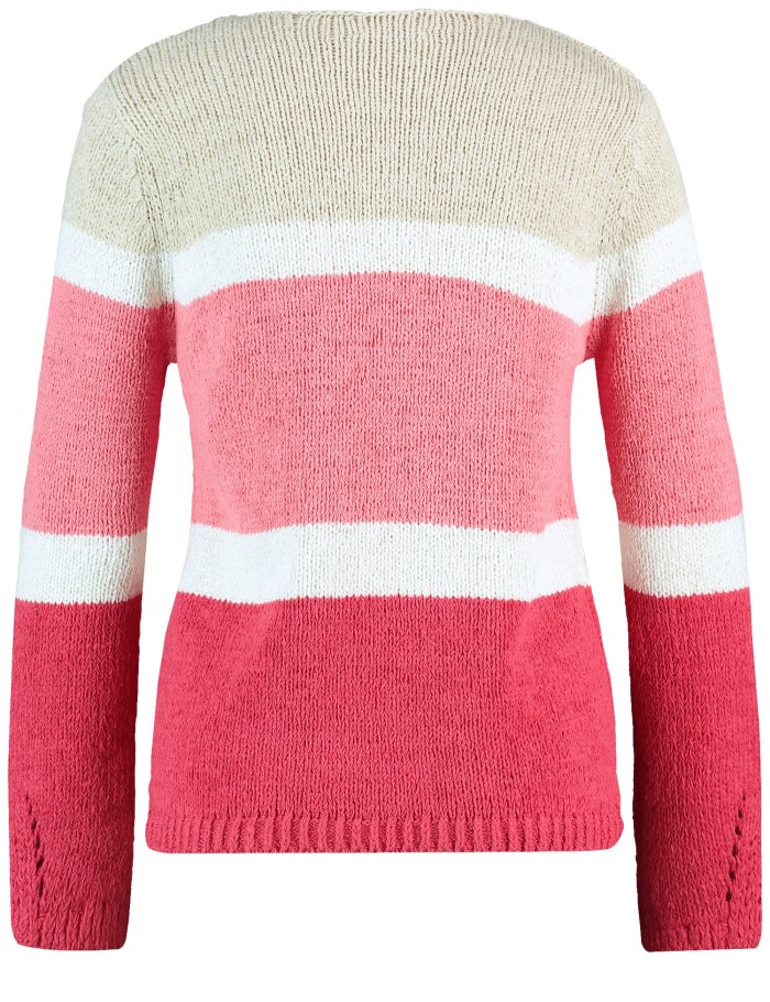 Gerry Weber Textured knit jumper with colour blocking Strikkevarer Rosa | XLQD5285